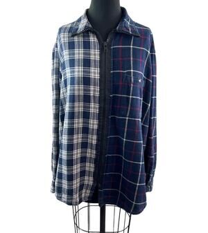 Furst of a Kind Navy White Top Plaid Collared Long Sleeve Classic Full Zip M L?